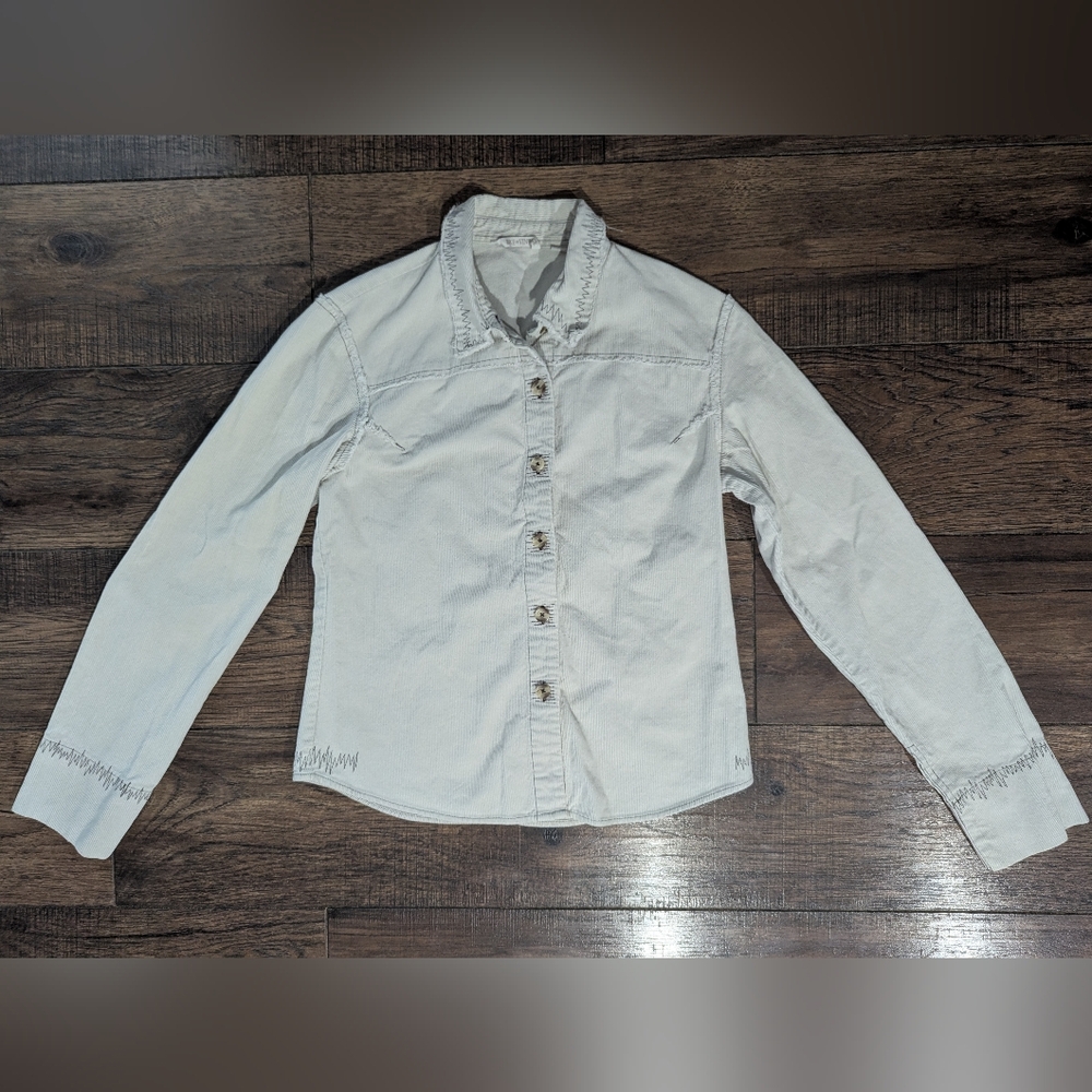 BKE Vintage Women's Cream Corduroy Button Down Shacket Embroidery Accents Size L
